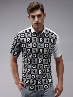 SHOWOFFFF - Men Black Collar Neck Typography Classic Fit Shirt