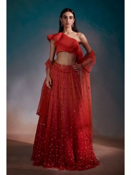 Anjali Kanwar - Red Embellished/Sequined Helia Lehenga with Blouse and Dupatta (Set of 3)