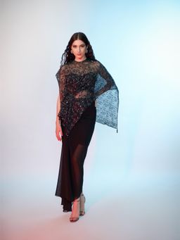 Anjali Kanwar - Black Embellished/Sequined Estelle Top with Bustier and Skirt (Set of 3)