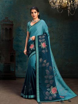 Odette - Blue Silk Georgette Designer Saree with Unstitched Blouse