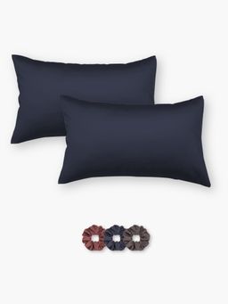 SEEVO - Navy Blue Satin Pillow Covers - 17 x 27 Inches (Set of 2) (Free Size)