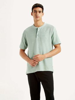 Levi's - Men Green Cotton Henley Neck Slim Fit T-Shirt