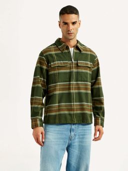 Levi's - Men Olive Cotton Blend Collar Neck Relaxed Fit Shirt