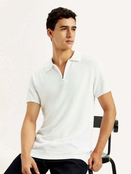 Levi's - Men White Cotton Collar Neck Slim Fit Polo T-Shirt