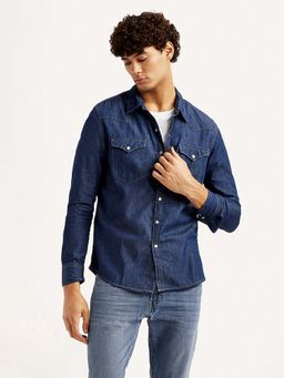 Levi's - Men Blue Cotton Blend Collar Neck Slim Fit Shirt