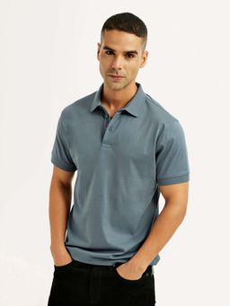 Levi's - Men Blue Knitted Collar Neck Slim Fit Polo T-Shirt