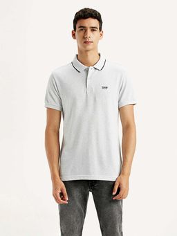Levi's - Men Grey Knitted Collar Neck Slim Fit Polo T-Shirt