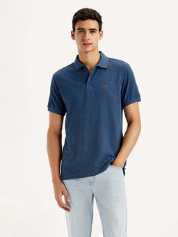 Levi's - Men Blue Cotton Collar Neck Slim Fit Polo T-Shirt