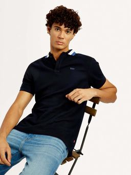 Levi's - Men Black Cotton Collar Neck Slim Fit Polo T-Shirt