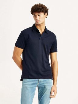 Levi's - Men Navy Blue Cotton Collar Neck Slim Fit Polo T-Shirt