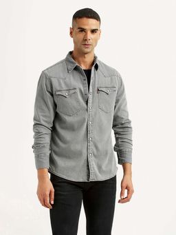 Levi's - Men Grey Cotton Collar Neck Slim Fit Shirt