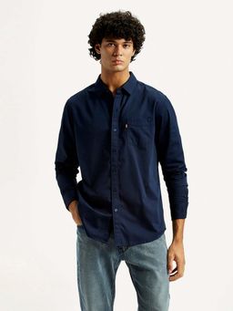 Levi's - Men Navy Blue Cotton Collar Neck Slim Fit Shirt