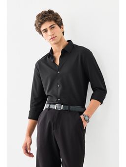 Snitch - Men Black Nylon Collar Neck Regular Fit Shirt