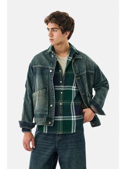 Snitch - Men Green Cotton Blend Collar Neck Slim Fit Shirt