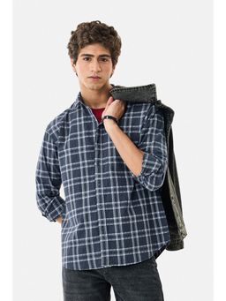 Snitch - Men Navy Blue Cotton Blend Collar Neck Regular Fit Shirt