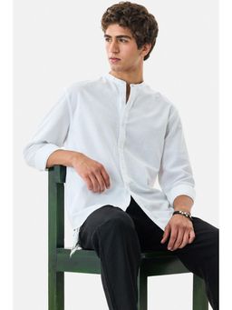 Snitch - Men White Cotton Blend Mandarin Neck Regular Fit Shirt