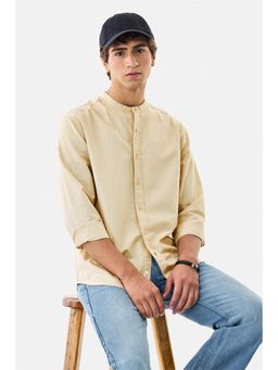 Snitch - Men Beige Cotton Blend Mandarin Neck Regular Fit Shirt