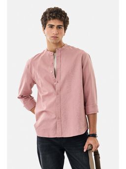 Snitch - Men Mauve Cotton Blend Mandarin Neck Regular Fit Shirt