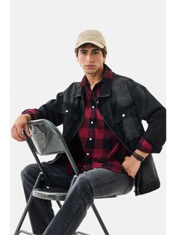 Snitch - Men Maroon Cotton Blend Collar Neck Slim Fit Shirt