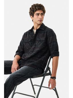 Snitch - Men Black Polyester Blend Collar Neck Regular Fit Shirt