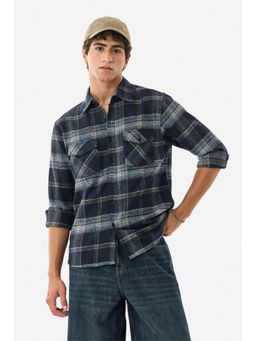 Snitch - Men Navy Blue Cotton Blend Collar Neck Regular Fit Shirt