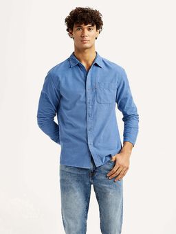 Levi's - Men Blue Cotton Collar Neck Slim Fit Shirt