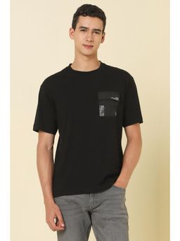 Allen Solly - Men Black Cotton Blend Crew Neck Oversized Fit T-shirt