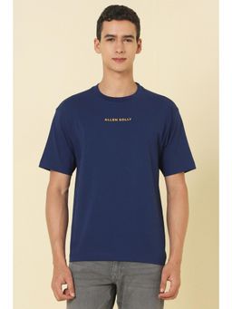Allen Solly - Men Navy Blue Cotton Blend Crew Neck Oversized Fit T-shirt