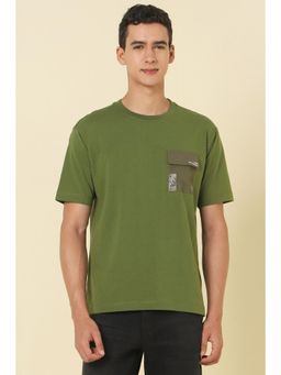 Allen Solly - Men Olive Cotton Blend Crew Neck Oversized Fit T-shirt