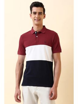 Allen Solly - Men Multi-Color Cotton Blend Collar Neck Regular Fit Polo T-shirt