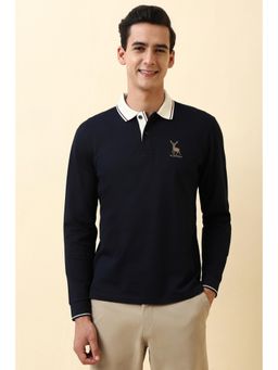 Allen Solly - Men Navy Blue Cotton Collar Neck Regular Fit Polo T-shirt
