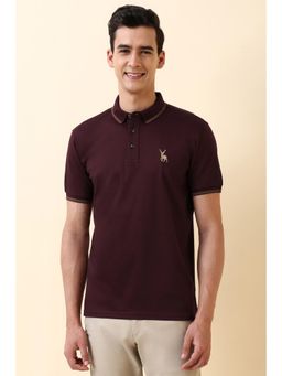 Allen Solly - Men Maroon Cotton Collar Neck Regular Fit Polo T-shirt