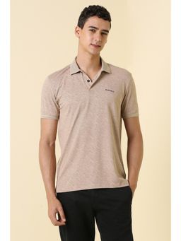 Allen Solly - Men Beige Cotton Blend Collar Neck Regular Fit Polo T-shirt