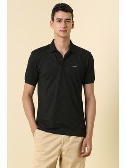 Allen Solly - Men Black Cotton Blend Collar Neck Regular Fit Polo T-shirt