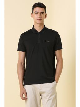 Allen Solly - Men Black Cotton Blend Collar Neck Regular Fit Polo T-shirt