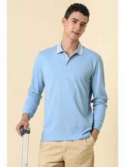 Allen Solly - Men Blue Cotton Blend Collar Neck Regular Fit Polo T-shirt