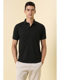 Allen Solly - Men Black Cotton Blend Collar Neck Regular Fit Polo T-shirt