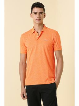 Allen Solly - Men Orange Cotton Blend Collar Neck Regular Fit Polo T-shirt