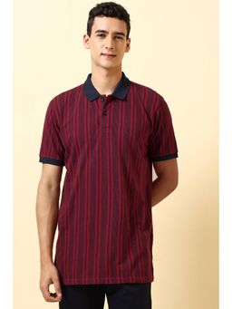 Allen Solly - Men Maroon Cotton Blend Collar Neck Regular Fit Polo T-shirt