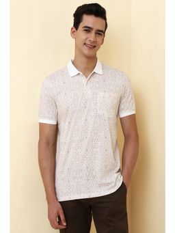 Allen Solly - Men Beige Cotton Collar Neck Regular Fit Polo T-shirt