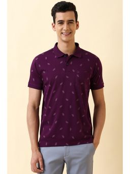 Allen Solly - Men Purple Cotton Collar Neck Regular Fit Polo T-shirt