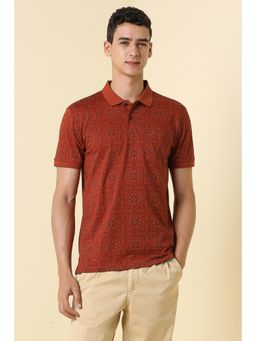 Allen Solly - Men Maroon Cotton Collar Neck Regular Fit Polo T-shirt