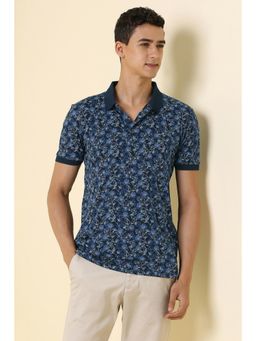 Allen Solly - Men Navy Blue Cotton Collar Neck Regular Fit Polo T-shirt