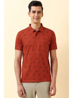 Allen Solly - Men Red Cotton Collar Neck Regular Fit Polo T-shirt