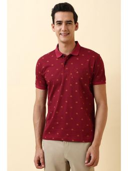 Allen Solly - Men Maroon Cotton Collar Neck Regular Fit Polo T-shirt