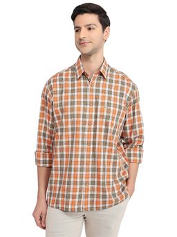 ColorPlus - Men Orange Pure Cotton Collar Neck Relaxed Fit Shirt