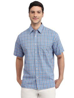 ColorPlus - Men Blue Pure Cotton Collar Neck Relaxed Fit Shirt