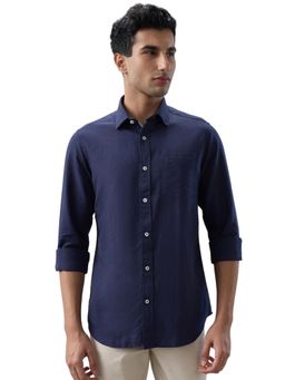 ColorPlus - Men Blue Linen Blend Collar Neck Regular Fit Shirt