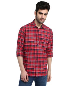 ColorPlus - Men Red Pure Cotton Collar Neck Regular Fit Shirt