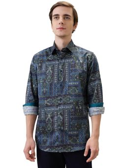 ColorPlus - Men Blue Pure Cotton Collar Neck Regular Fit Shirt